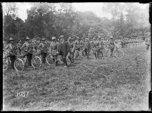 William Massey and Joseph Ward inspect the New Zealand Cyclist Battalion in France, 3 July 1917.